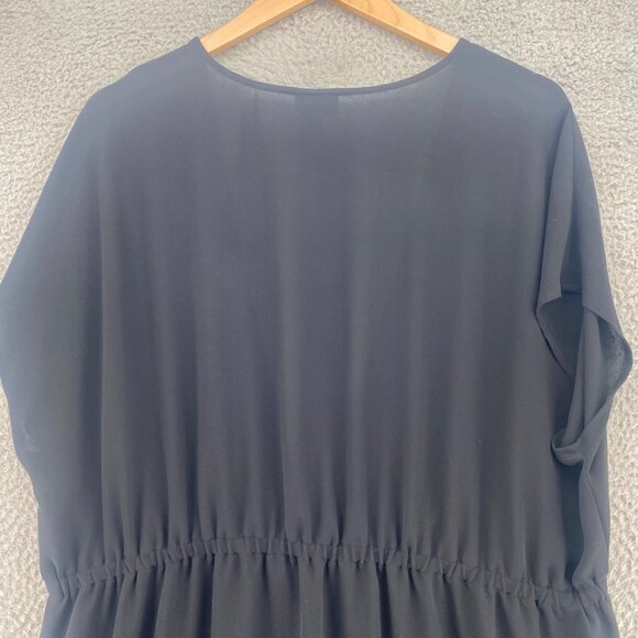 J Jill Dress Womens 2X Plus Black Wearever Chiffon Duster Tie Waist Cap Sleeve - Picture 4 of 10